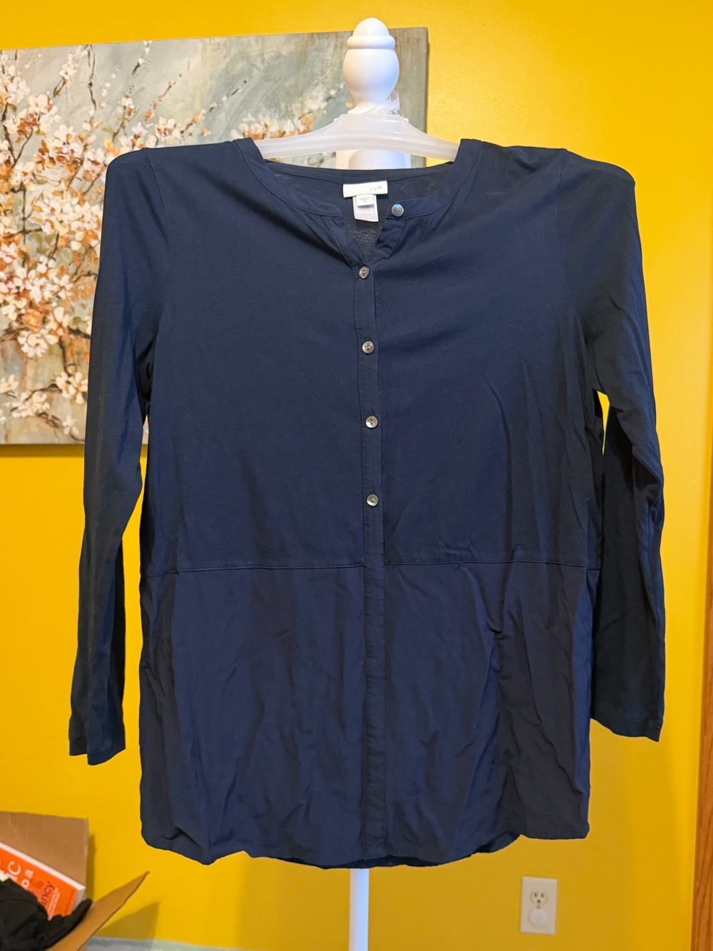 J. Jill Navy Button-Front Long Sleeve Shirt
